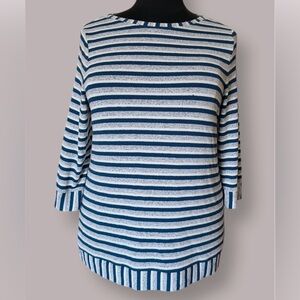 Chico’s Size 3 Striped Navy and White Sweater